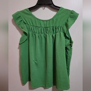Elegant Green Women's Blouse with Ruffle Sleeves